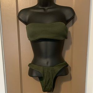 Woman’s sz XS ENVYA SWIMWEAR, Bando army green ribbed bikini cheeky